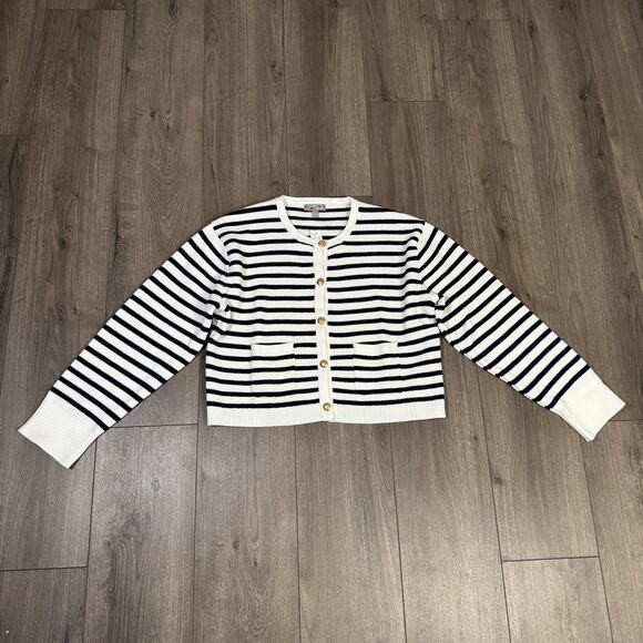 J.Crew New Relaxed Emilie Sweater Jacket Womens M White Navy Striped Cotton Knit - Picture 4 of 9